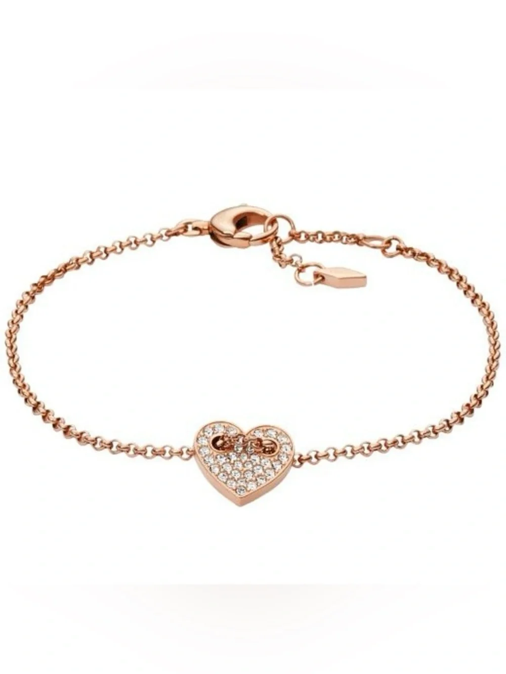 Fossil Brand Rose Gold Heart Crystal Bracelet